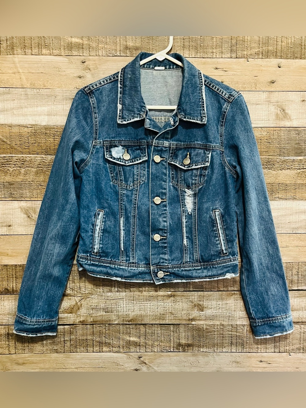 Free People Classic Distressed Denim Jacket